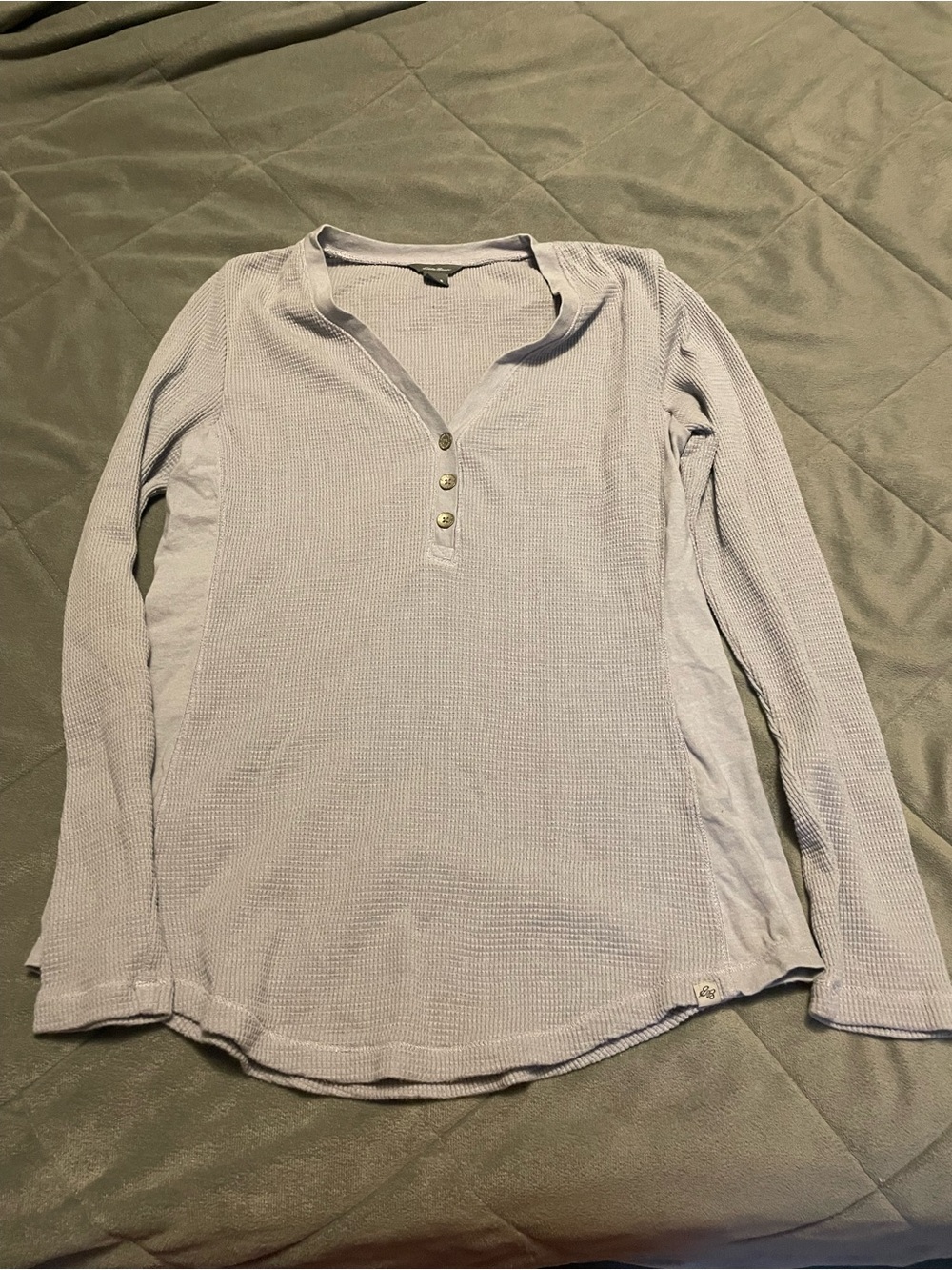 Eddie Bauer Light Lavender Waffle Henley Long Sleeve Top